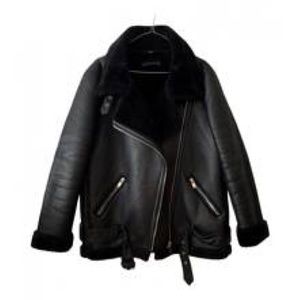 NEW ZARA BLACK FAUX LEATHER SHEARLING FUR DOUBLE FACED BIKER JACKET AVIA…
